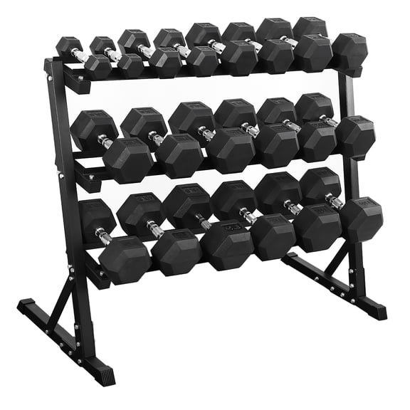 Sprint Demon 550 LB Rubber Hex Dumbbell Set with 3-Tier Storage Rack, 5-50 LB Free Weights Set for Home Gym Strength Training