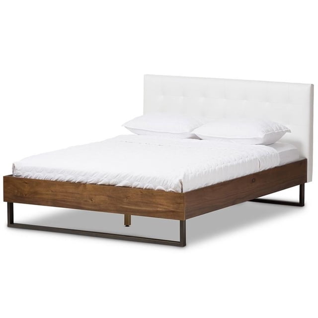 Baxton Studio Mitchell Faux Leather Queen Platform Bed in White