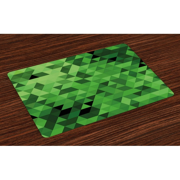 Green Placemats Set of 4 Triangles in Green Shades Abstract Modern