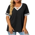 thumbnail image 3 of Women Blouses Tops Summer Short Sleeve V-Neck Blouses Casual Color Blocking Top, 3 of 6