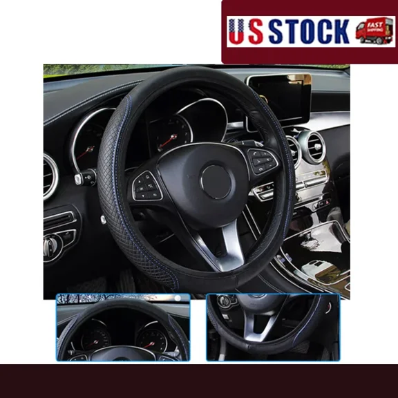 Car Steering Wheel Cover Leather Good Grip Car Accessories For 15"/37-38Cm New
