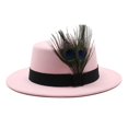 thumbnail image 4 of XIAOCHA Mens Feather‑Accent Fedora Hat Short‑Brim Western Hat Party Headwear,Pink, 4 of 4