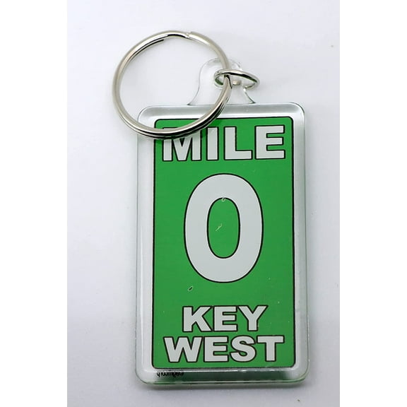 Key West Florida Zero Mile Acrylic Rectangular Souvenir Keychain 2.25" X 1.25"