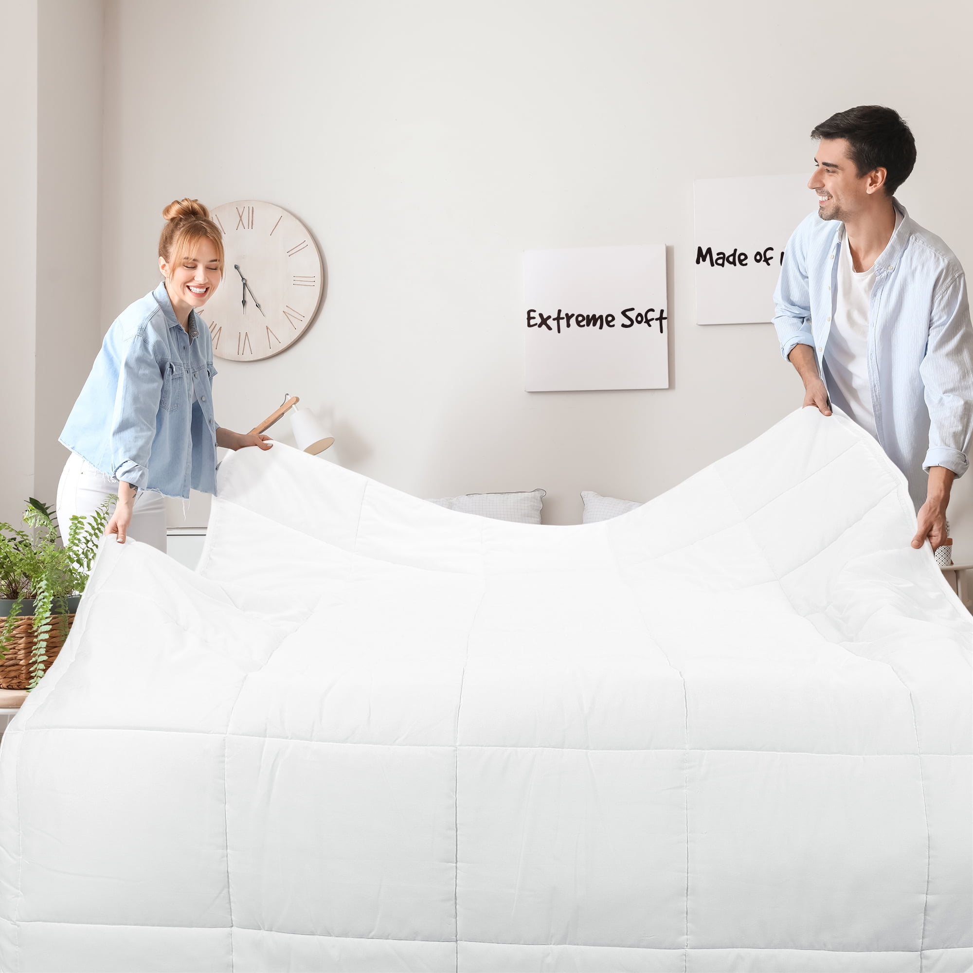 Unique Bargains Quilt Soft Lightweight Down Alternative Comforter White King