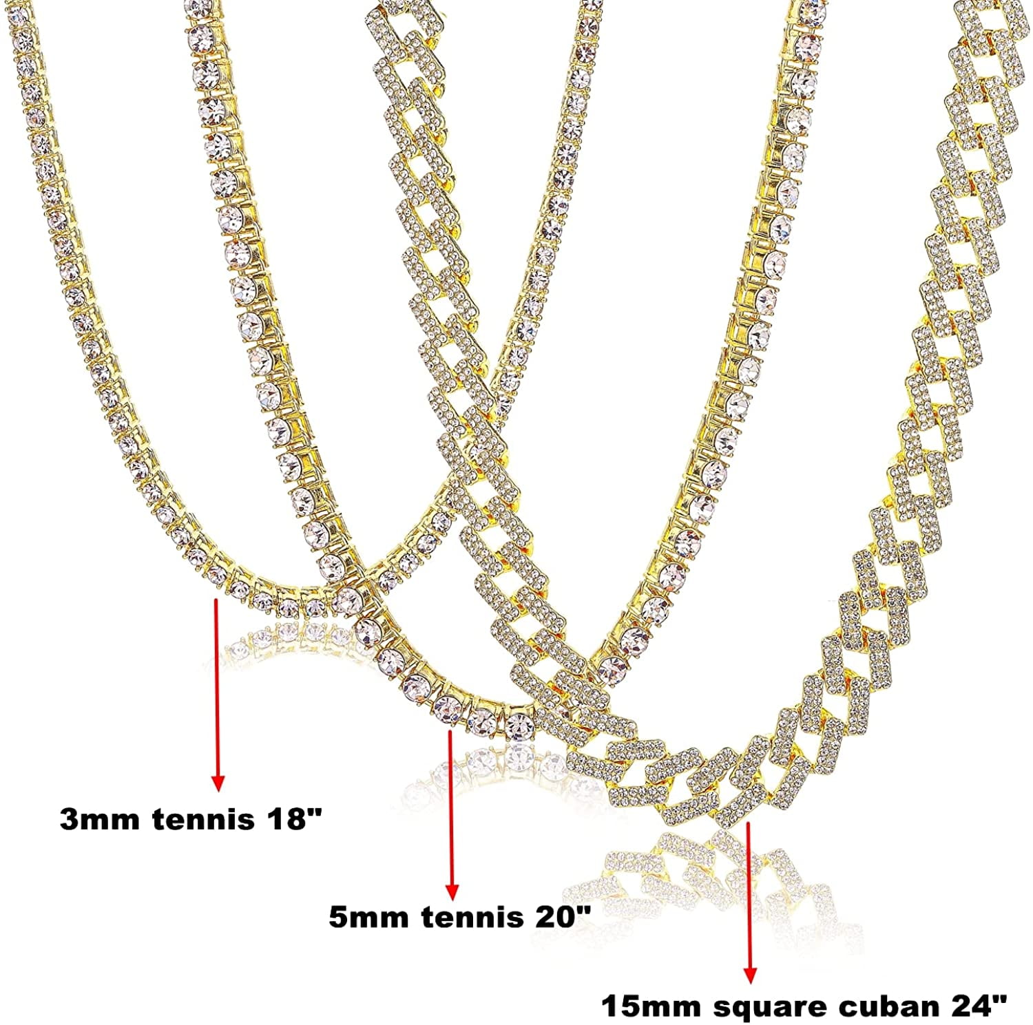 HH Bling Empire Mens Gold Silver Cuban Link Chain Necklace Bracelet Earring Sets Iced Out Hip Hop Jewelry for Men and Boys