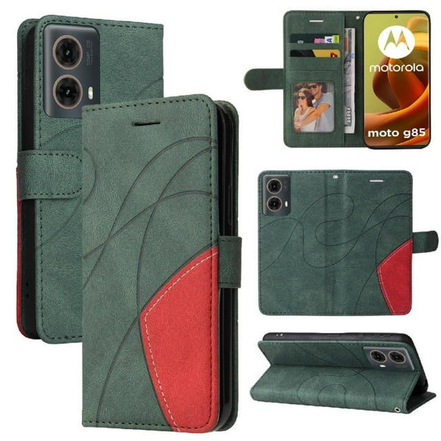 GANGXUN Flip Case for Motorola MOTO G85 5G – Leather Wallet Cover with Card Slots, Kickstand & Color Stitching Protective Folio