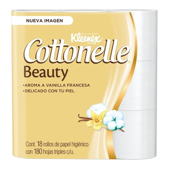 Papel higiénico Kleenex Cottonelle Beauty 18 rollos con 180 hojas triples c/u