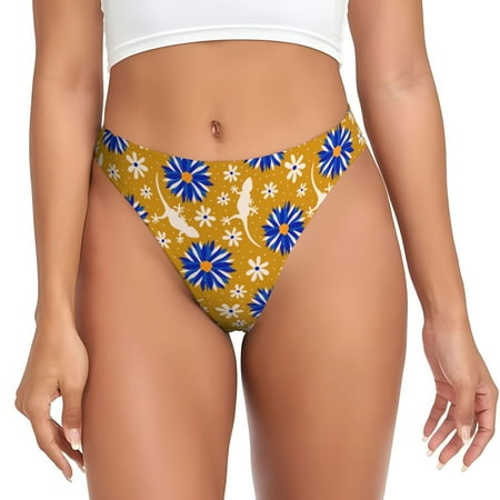 Thongs for Women - White Gecko Lizard Blue Flower No Show Seamless Womens Thongs Underwear  Soft Stretch G String Thongs for Women Cuteness Ladies Thong Bikini Panties Briefs