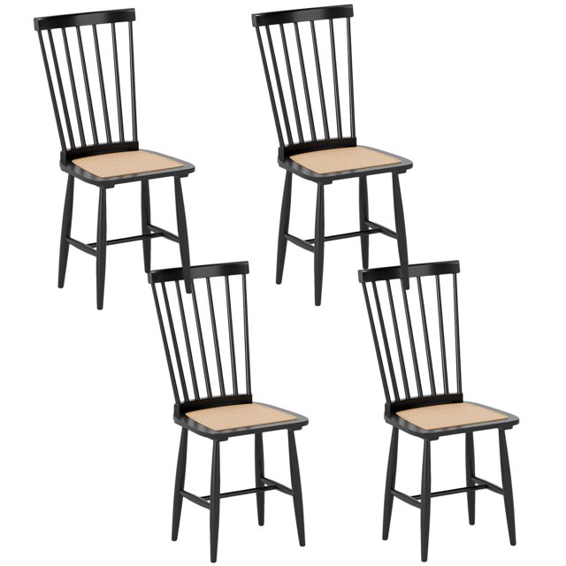 Costway Dining Chairs Set of 4 with PE Rattan Seats for Dining Room, Kitchen, Restaurant