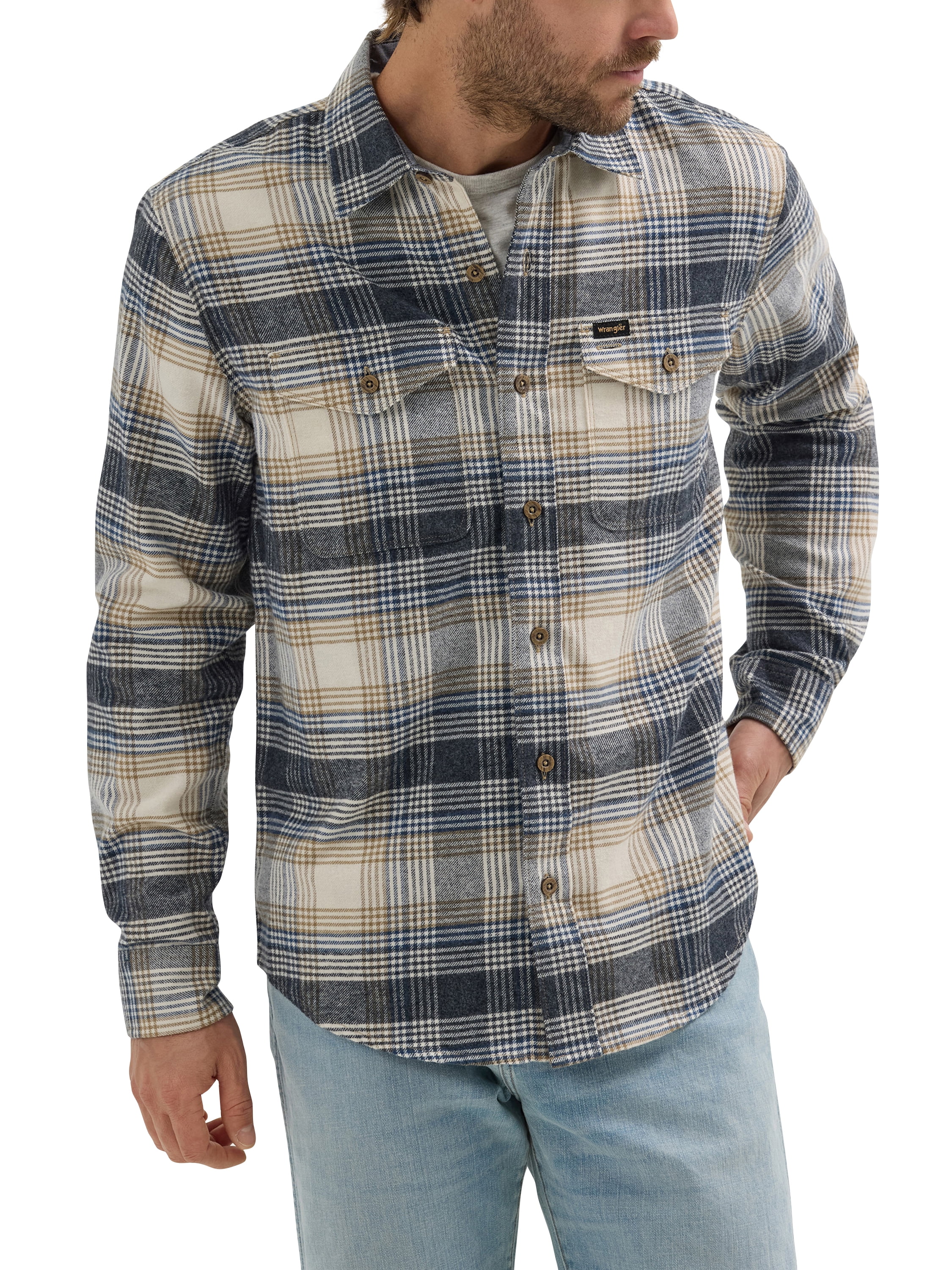 Wrangler Men's Long Sleeve Regular Fit Flannel Plaid Shirt, S-2XL