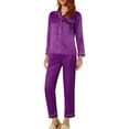 thumbnail image 2 of Chroia Women's 2-Piece Satin Long Sleeve Classic Button-Down Pajamas Set, 2 of 9