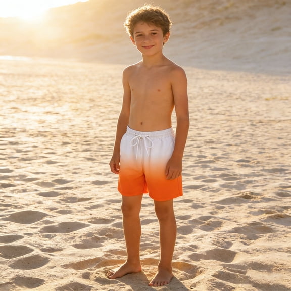 Boys Swim Trunks Elastic Waistband Quick Dry Athletic Swim Shorts with Liner for Kids Summer Beach Pool Swimming,Orange,150