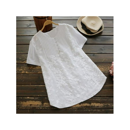 - MarinaVida Women Casual Loose Cotton Linen Button Short Sleeve T Shirt Blouse Tunic Tops Summer Tee