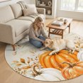 thumbnail image 1 of Small Round Rug 3Ft, Orange White Pumpkin Fall Non-Slip Washable Circle Rugs Carpet, Thanksgiving Eucalyptus Vintage Indoor Outdoor Rug Floor Mats Throw Runner for Bedroom Living Room Bathroom, 1 of 3