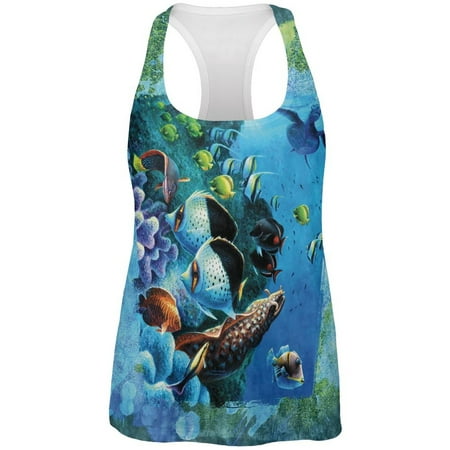 Tropical Reef Splatter All Over Womens Work Out Tank Top Multi