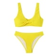 thumbnail image 4 of UTSJKR Ribbed Twisted Front Bikini Set for Women V Neck Mid Rise Two Piece Swimsuit Cheeky Bathing Suit Yellow M, 4 of 4