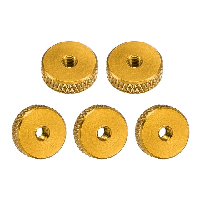 Unique Bargains Écrou Plat Moleté - M3 x 12mm x 4mm Écrous de Pouce Verrouillage Écrous de Réglage Alliage d'Aluminium Doré 5 Pcs