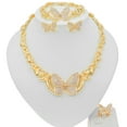 thumbnail image 4 of Women's Hugs & Kisses XOXO 18k Real Gold Plated Layered 4 Pieces Necklace Set Shiny Real Looking Diamond Butterfly Pedant Includes Necklace Bracelet Ring Earrings, 4 of 5