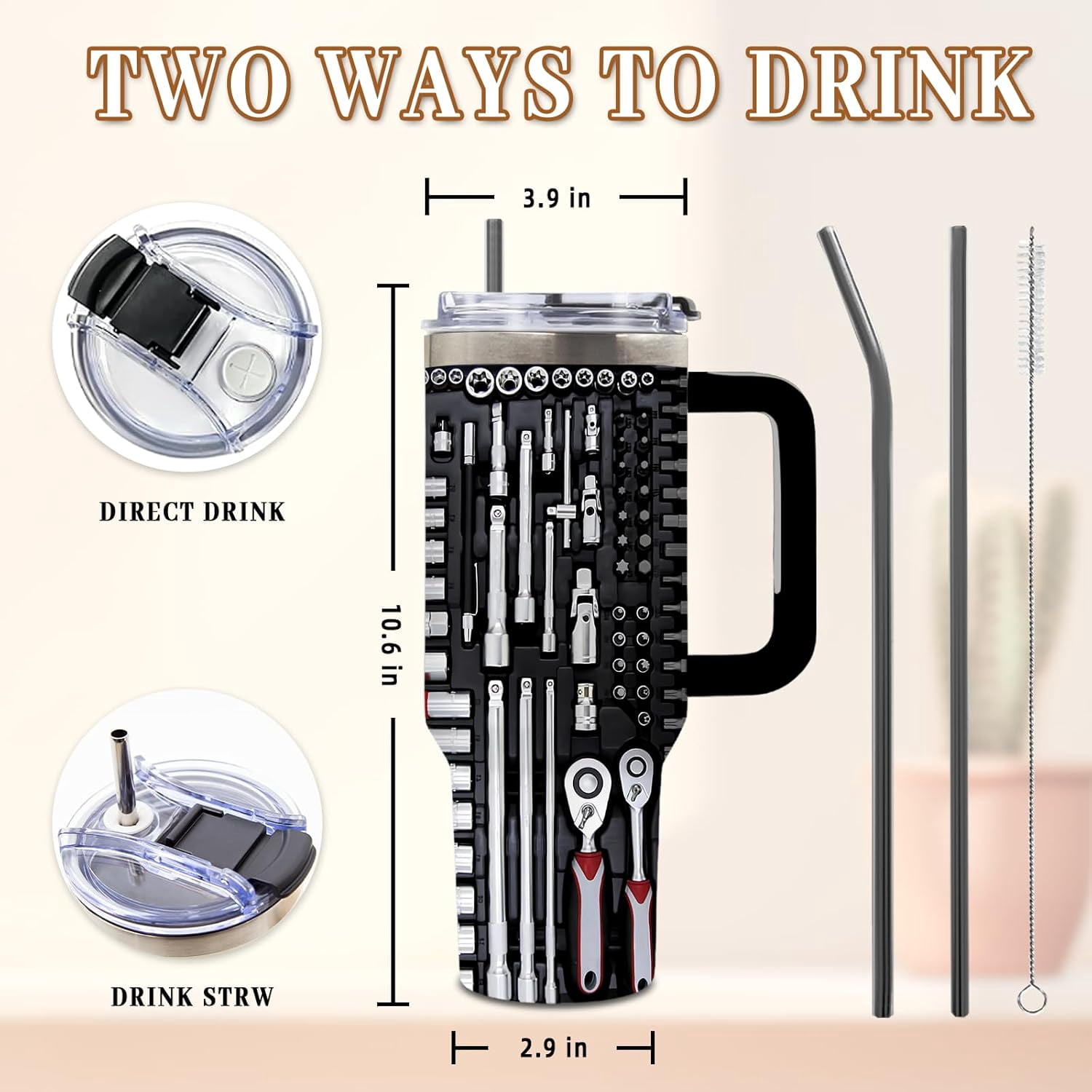 Mechanic Gifts for Men, Birthday Tumbler for Dad, Toolbox Christmas Thanksgiving Gift for Father, Realistic Gift Ideas, 40 Oz Tumbler with Handle Lid and Straw, 1PCS