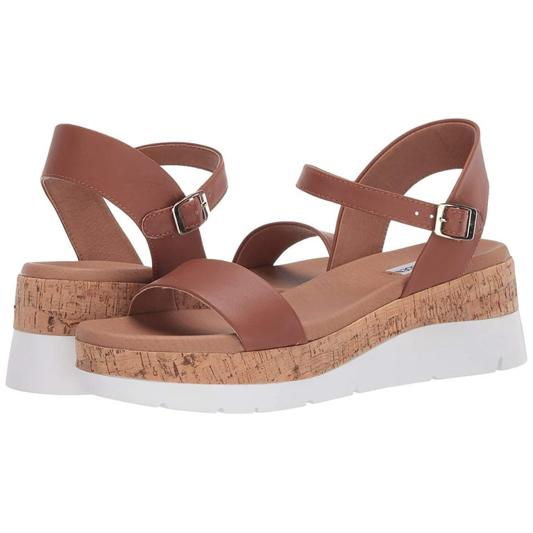 Steve Madden Roselita Cognac Cork Lightweight Ankle Strap Platform