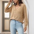 thumbnail image 4 of Vedolay Women's Fall Tops Women Plus Size Button Casual Open Front Long Sleeves Work Office Casual Jacket,Khaki One Size, 4 of 5