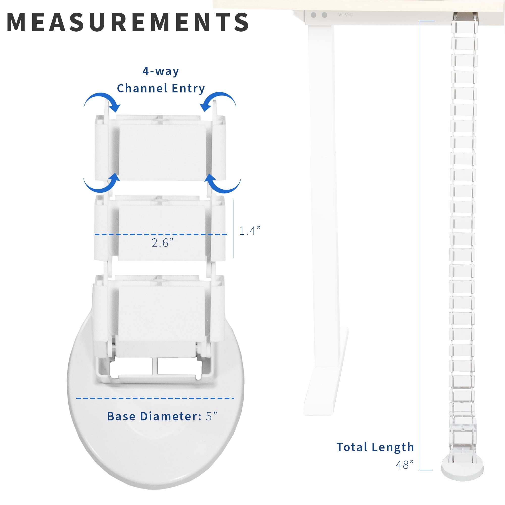 VIVO White Vertebrae Cable Management Kit, Standing Desk Quad Wire Organizer