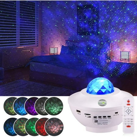 Star Projector Light LED Galaxy Night Light Projector Built-in Music Bluetooth Speaker USB Rechargeable Projector with 10 Lighting Projection Decor for kids Living Bedroom White