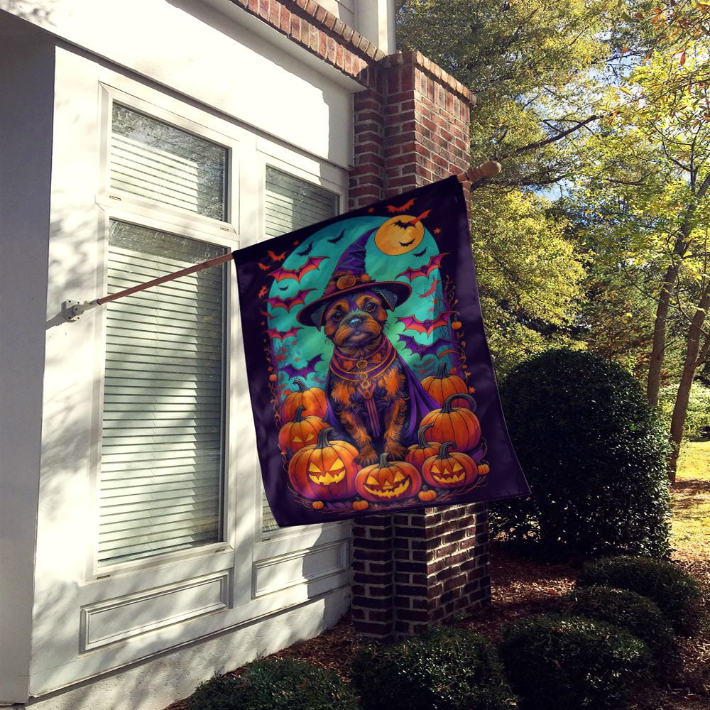 Halloween Border Terrier Dog House Flag 28x40IN Double-Sided Polyester Decorative Sleeve Pole Flag for Outdoor Home Garden