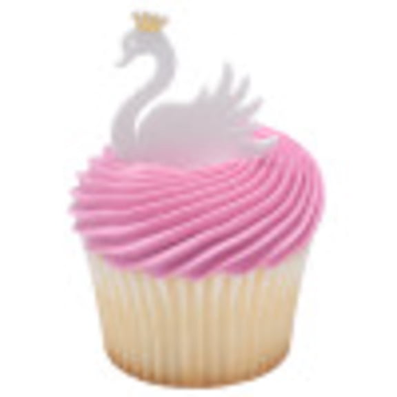 CakeDrake Princess Swan Cake Picks with Gold Crown, 12 Count