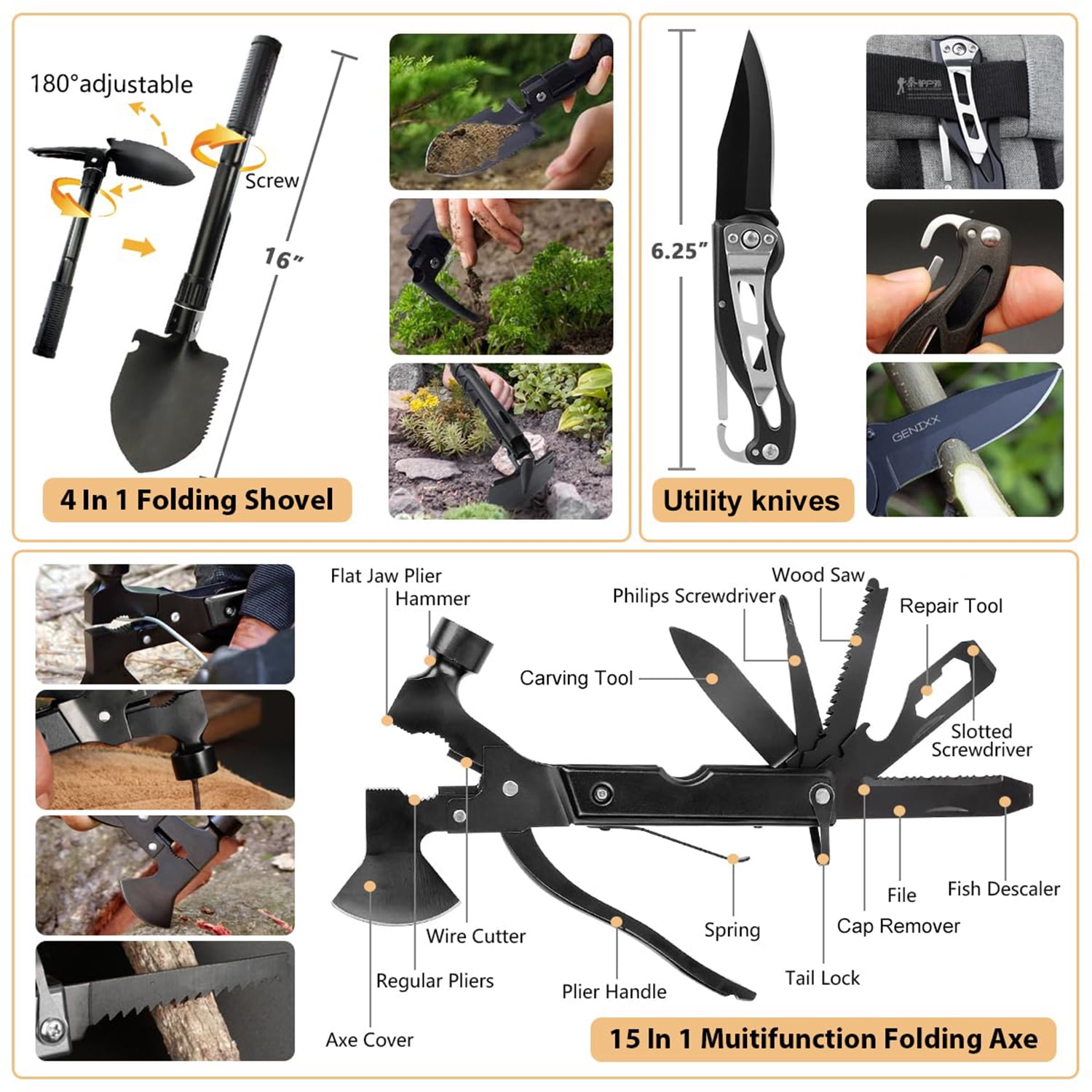 Kaqinu Survival Kit 250 Pcs with Molle System Compatible Bag,Emergency Tent,Flashlight and more Great Gift for Men Camping Outdoor Adventures