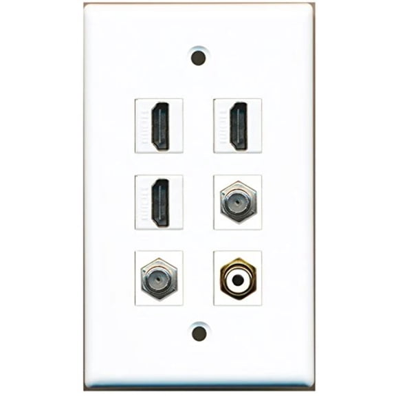RiteAV - 3 HDMI 1 Port RCA White 2 Port Coax Cable TV- F-Type Wall Plate