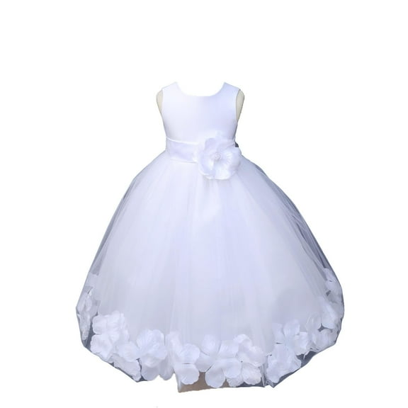 Ekidsbridal Satin White Tulle Petal Flower Girl Dress for Beauty Pageant Toddlers Dancing Fashion Gowns 302S 2