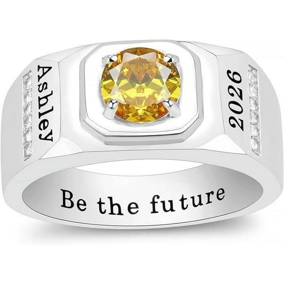 Ccjcinata Fully Personalized Customized Sterling Silver Class RIngs - Fully Personalized - Class rings for men high school (Sterling Silver - Platinium)