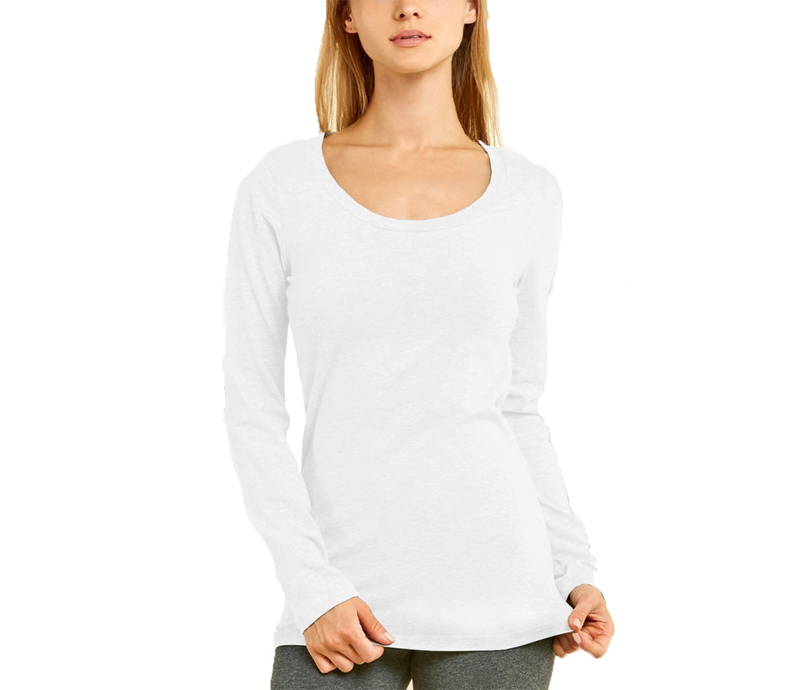 Womens Long Sleeve Stretch Plain Round Scoop Neck T Shirt Top Stretchy Casual Wear Top