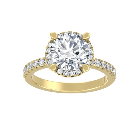 ARAIYA FINE JEWELRY 10K Yellow Gold Round Shape Lab Grown Diamond Prong-Set Engagement Ring Size 7 (1 1/2 cttw, D-F Color, VS Clarity)