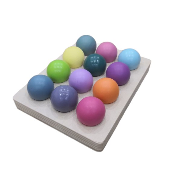 Rainbow Wooden Balls,Montessori Toddler Toys,Color Sorting & Matching Game,Early Education Learning Toys for Baby Boys or Girls 2-6 Years Old, 12 Pcs Wood Balls with Tray. (Pastel Macaron Colors)