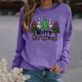 thumbnail image 2 of Lightweight Crewneck Sweatshirts Womens Xmas Tree Printed Merry Christmas Holiday Outfits Long Sleeve Loose Tops (S, Purple), 2 of 4