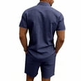 thumbnail image 4 of GrmtClth Men's Summer Linen Henley 2 Piece Outfit, Soft Breathable Fabric Top & Drawstring Shorts for All-Day Comfort and Casual Style Navy S, 4 of 5