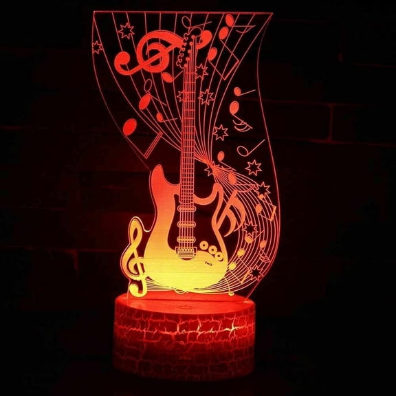 YSTIAN 3D Guitar Night Light Lamp Illusion 7 Color Changing Touch Switch Table Desk Decoration Lamps Acrylic Flat ABS Base USB Cable Birthday Gift Toys