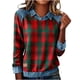 thumbnail image 1 of RKSTN Women's Plaid Print Sweatshirts Oversized Lapel Denim Patchwork Stitching Pullover Top Womens Casual Plus Size Turndown Collared Loose Long Sleeve T Shirts Trendy Retro Streetwear Sweatshirt, 1 of 5