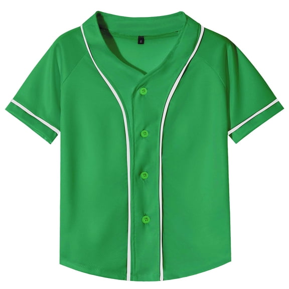 GiLiling Kids Baseball Jersey Button Down Solid Color Short Sleeve Shirt Hipster Hip Hop Active Team Sports Uniform (Green, 7-8 Years)
