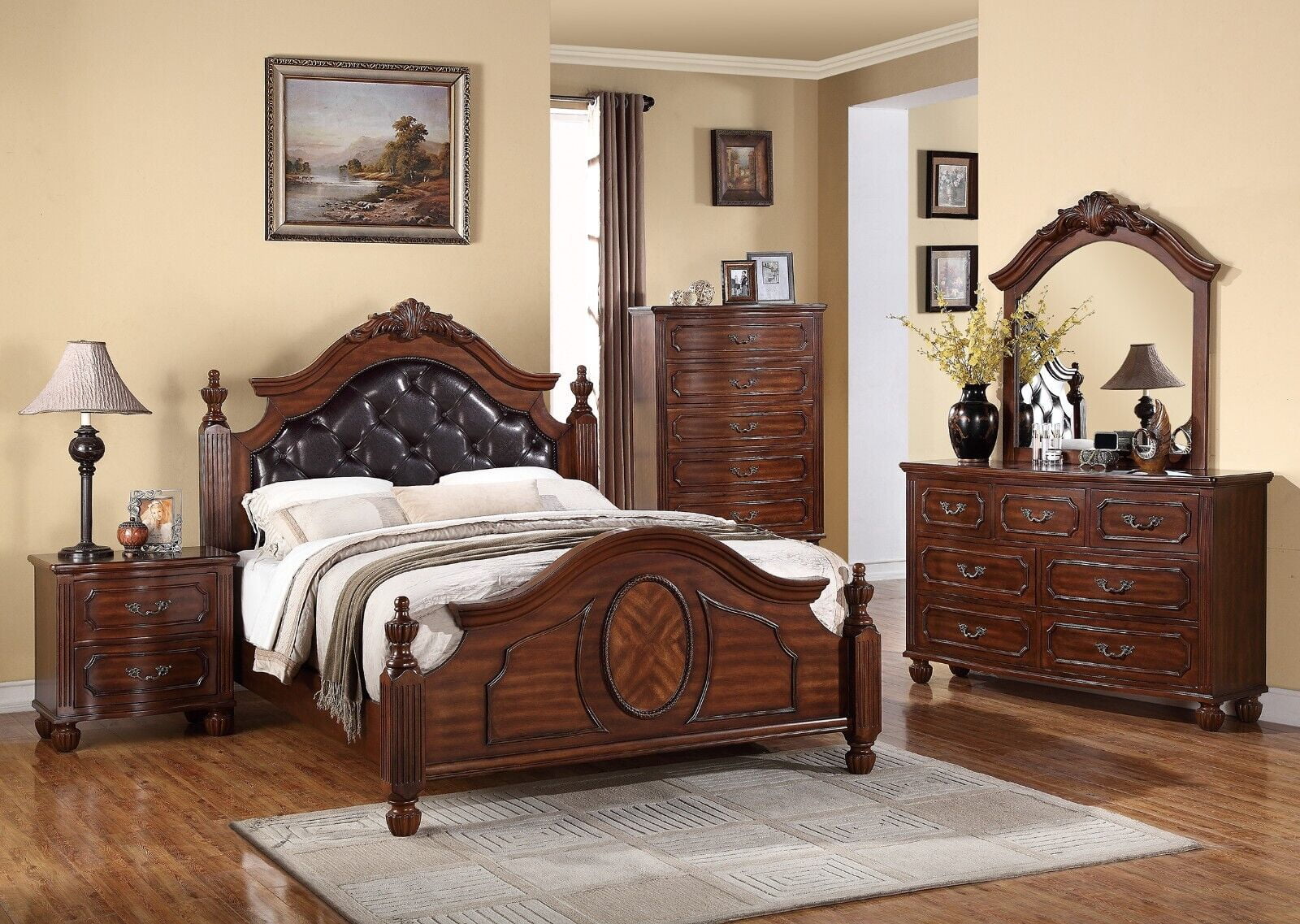 IN STOCK NEW_5PCS NATURAL RUSTIC CAL KING BED, DRESSER, MIRROR, 2  NIGHTSTANDS