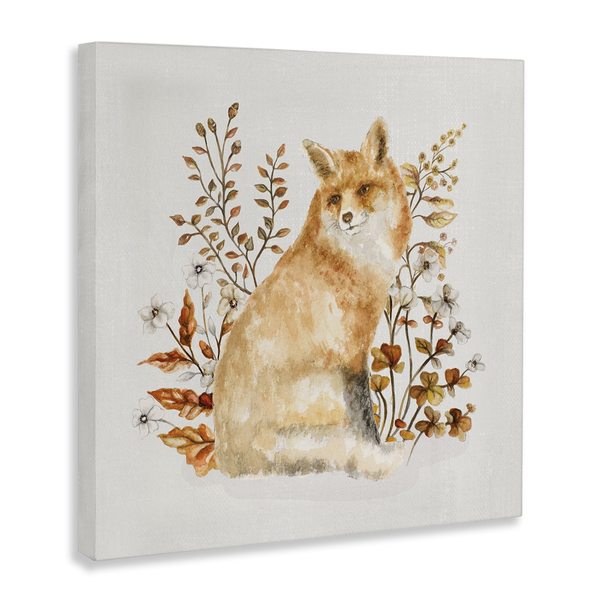 Stupell Industries Rustic Fox & Botanicals Animals & Insects Painting Gallery Wrapped Canvas Art Print Wall Art, 30 x 30