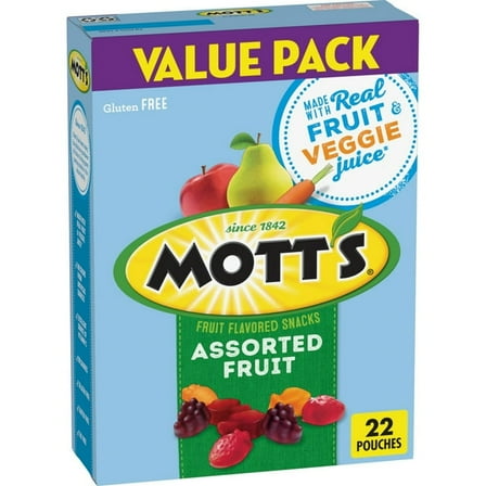 Mott's Fruit Flavored Snacks, Assorted Fruit, Gluten Free, Value Pack, 22 Pouches, 17.6 oz (Pack of 2)