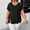 thumbnail image 2 of MORTTIC Women's Plus Size V-Neck Short Sleeve Casual T-Shirt with Criss Cross Strap Detail for Summer Black，0XL, 2 of 4