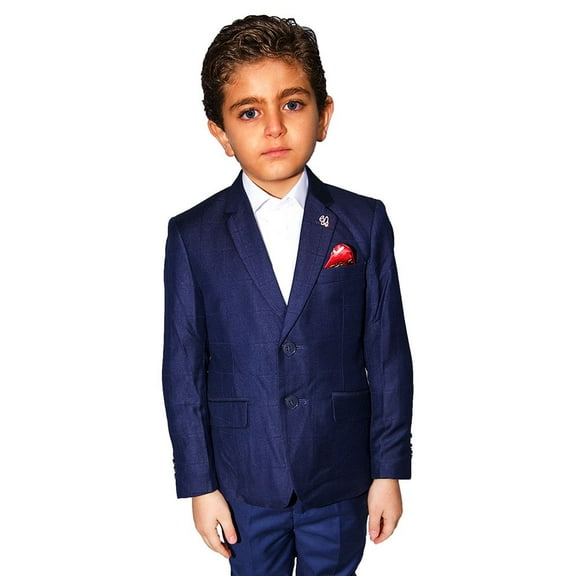 Elie Balleh Boy's Navy Solid Plaid Blazer Jacket
