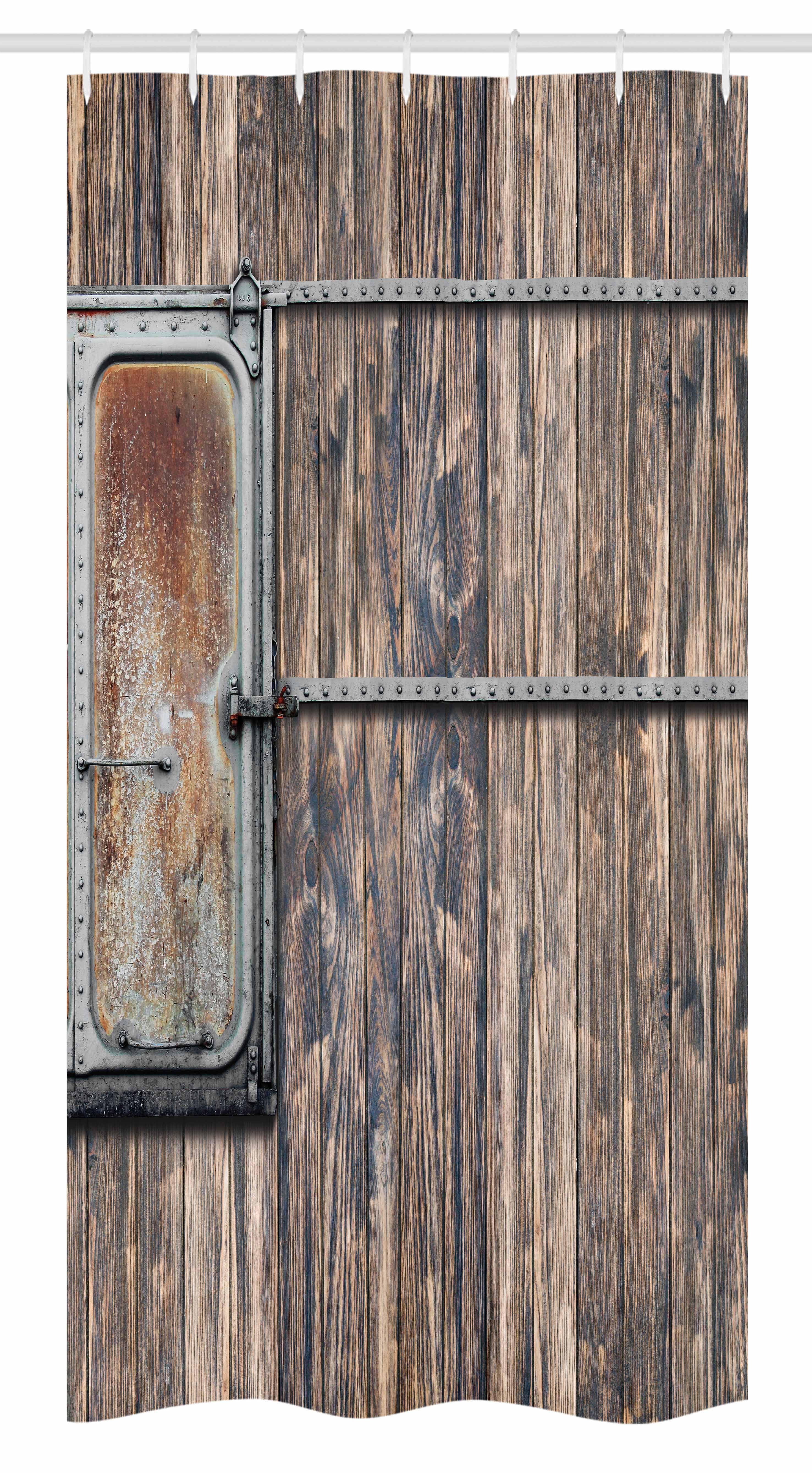 Rustic Stall Shower Curtain, Wooden Tree Planks with Old Little Rusty
