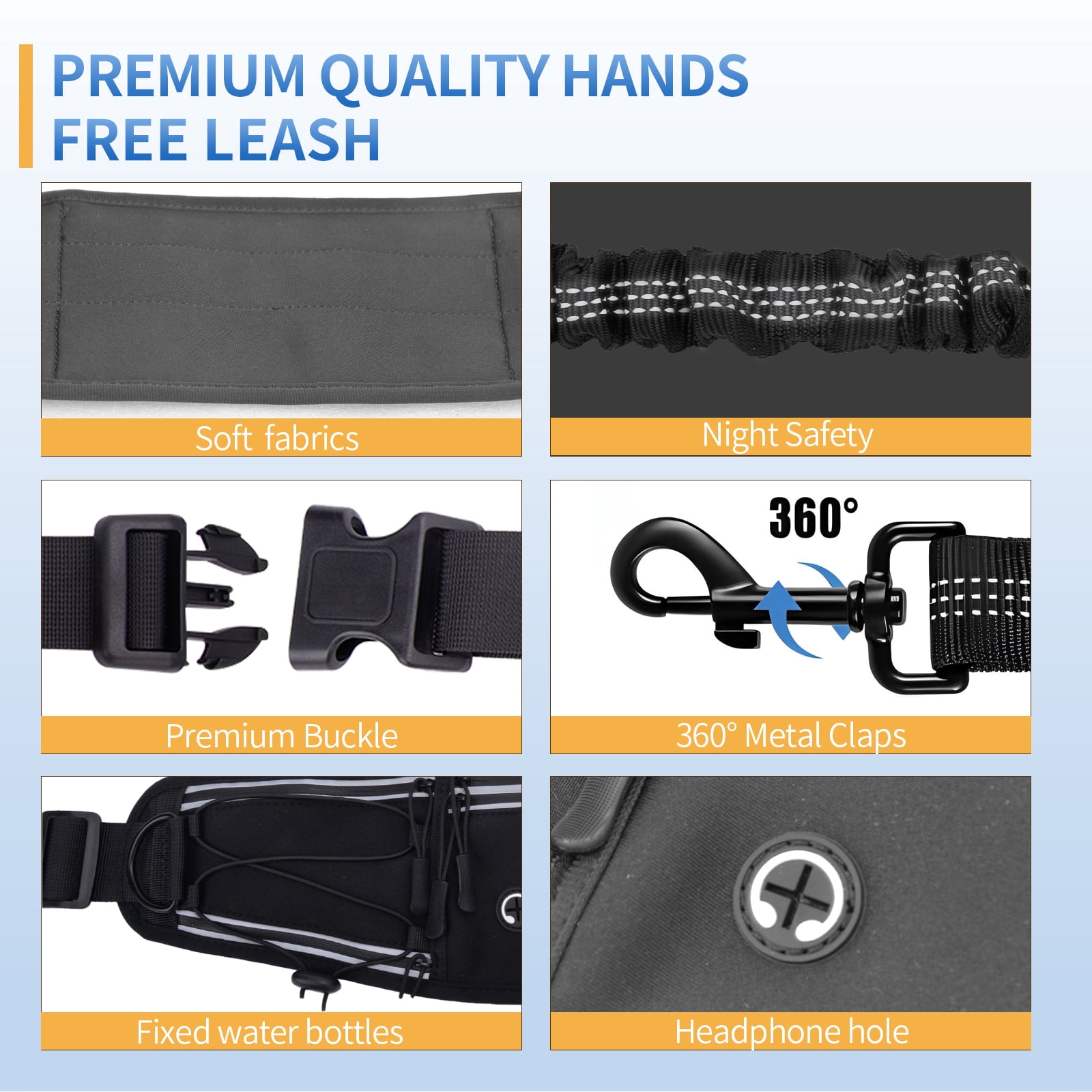 Hands Free Dog Leash with Pouch, Waist Leash for Dog Walking Bungee Leashs Reflective Dual Padded Handles, Running leashe for Dogs Large & Medium Dogs