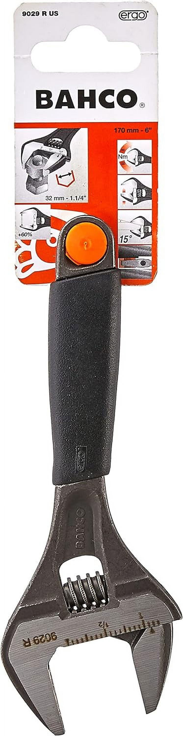6" BAHCO® Ergo™ Big Mouth Adjustable Wrench, Black Phosphate Finish & Wider Cushioned Grip Handle. Extra Wide Opening, Slim Head, Tapered Jaws & Measurement Scale On Head. Williams® # BAH9029RUS