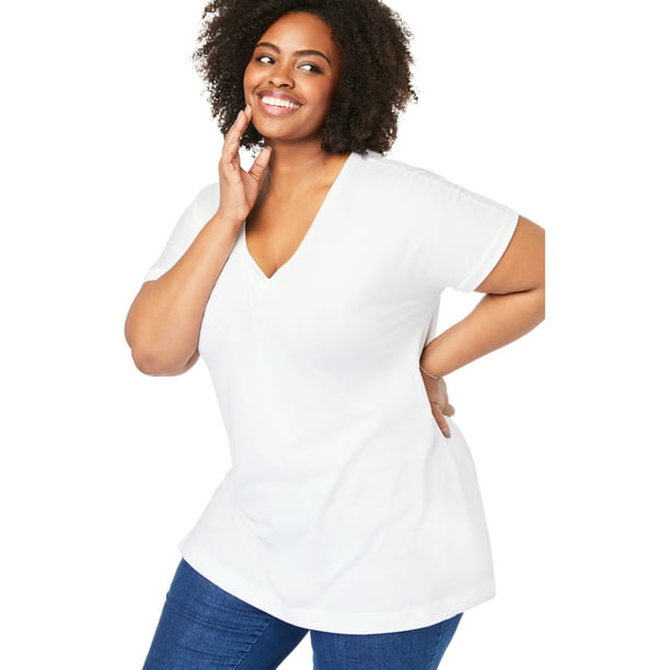 Woman Within Women's Plus Size Perfect Short-Sleeve V-Neck Tee Shirt -  Walmart.com